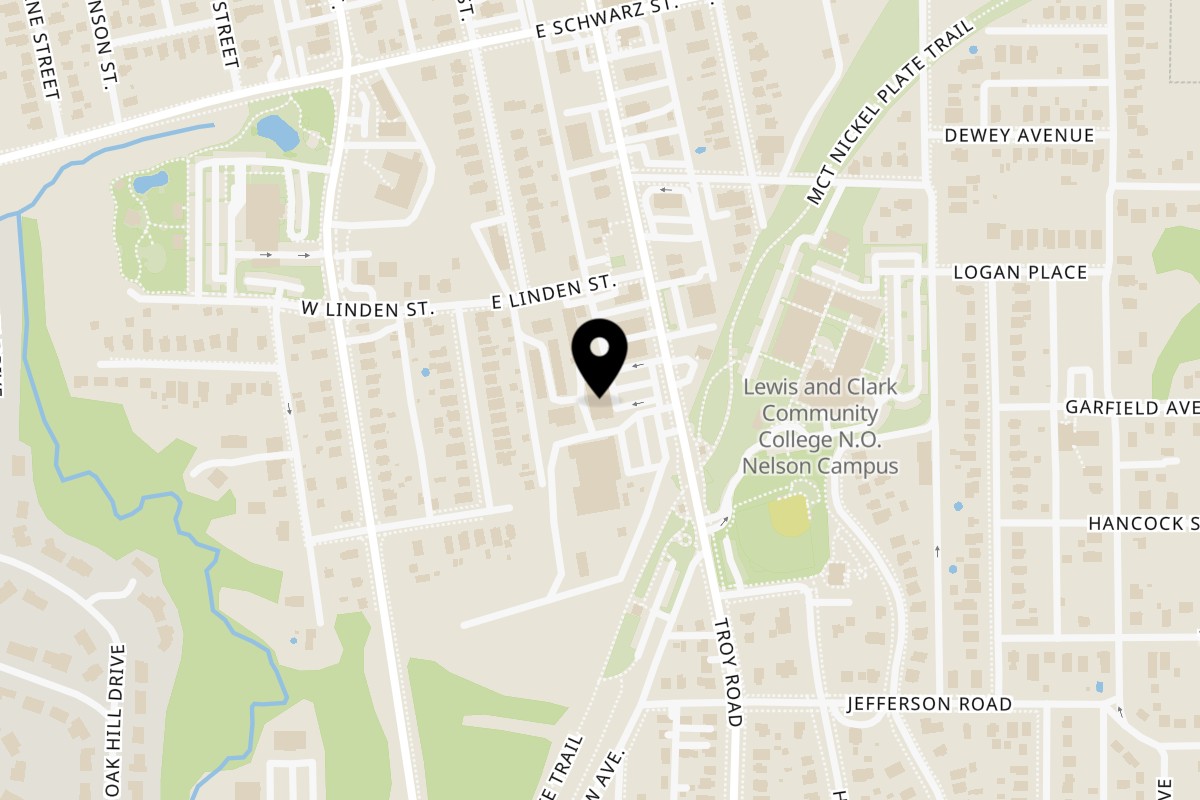 Map showing the location of Yummy's Donut Palace Edwardsville on 443 S Buchanan St in Edwardsville