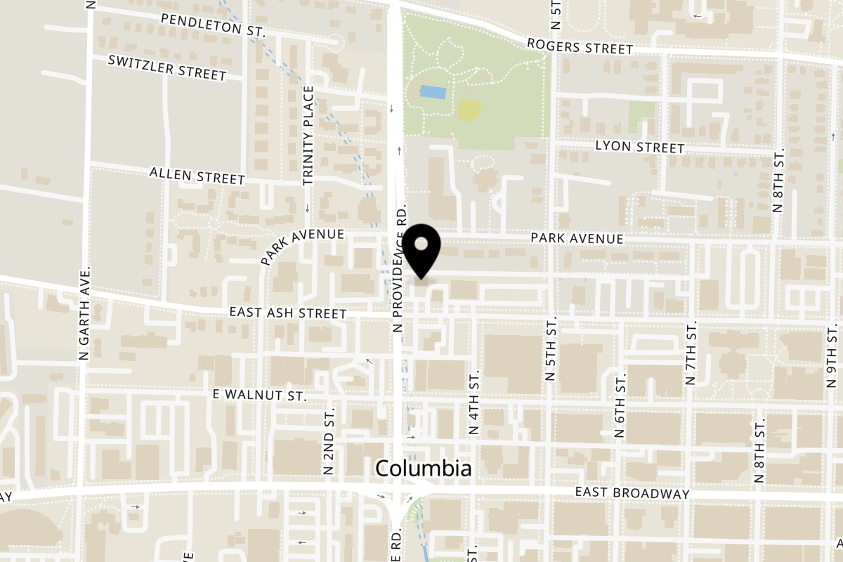 Map showing the location of Yummy's Donut Palace Columbia on 200 N Providence Rd in Columbia