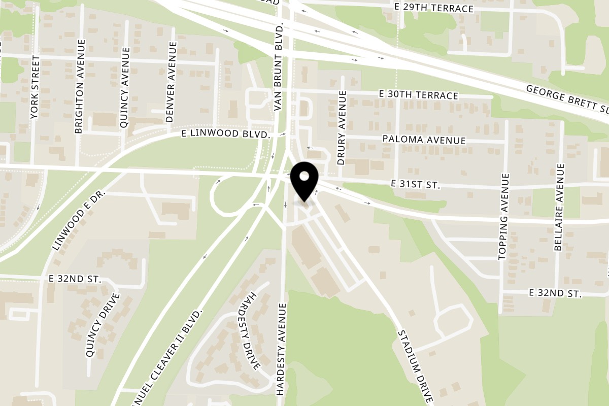 Map showing the location of Yummy's Donut Palace Kansas City on 3120 N Stadium Dr in Kansas City