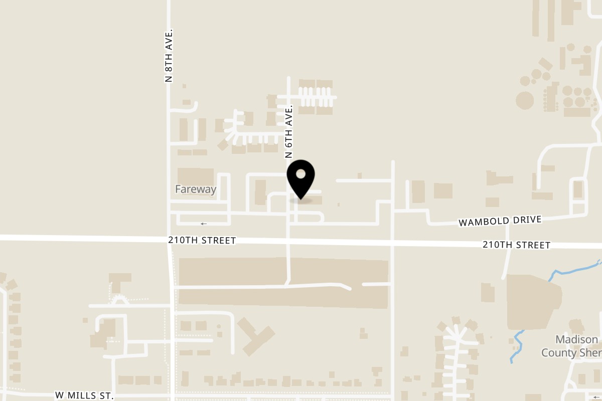 Map showing the location of Yummy's Donut Palace Winterset on 1217 N 6th Ave Unit a in Winterset