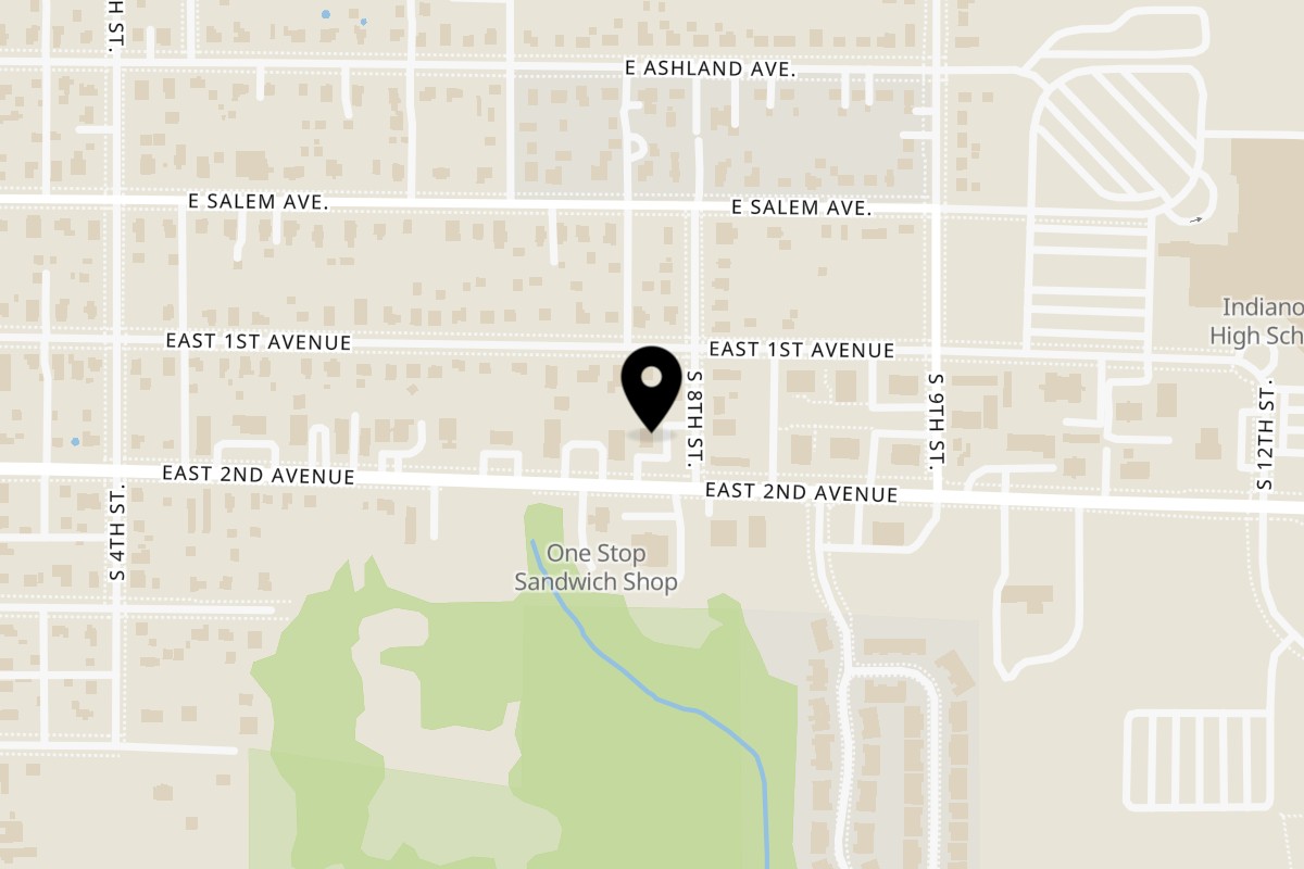 Map showing the location of Yummy's Donut Palace Indianola on 910 E 2nd Ave in Indianola